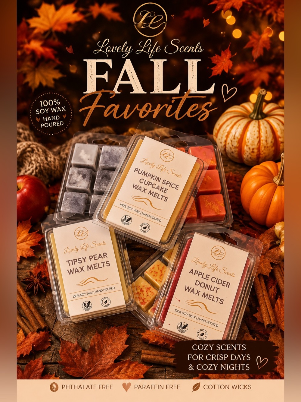 Hand Crafted Premium Soy Fall Scented Wax Melts from Lovely Life Scents